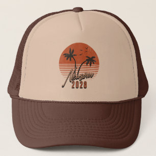 Gavin Newsom 2028 For President Palm Tree Sunset Trucker Hat