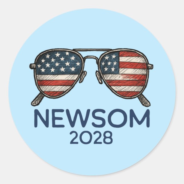 Gavin Newsom 2028 For President Sunglasses Classic Round Sticker (Front)