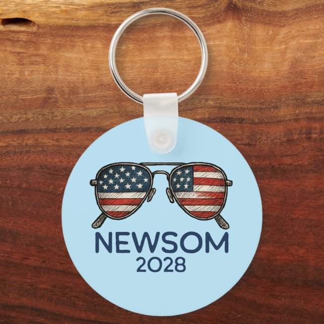Gavin Newsom 2028 For President Sunglasses Key Ring (Front)