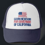 Gavin Newsom for Governor of California Election Trucker Hat<br><div class="desc">Vote to re-elect democrat Gavin Newsom as governor of California in the 2022 midterm election. Democratic party American flag hat for a Californian.</div>