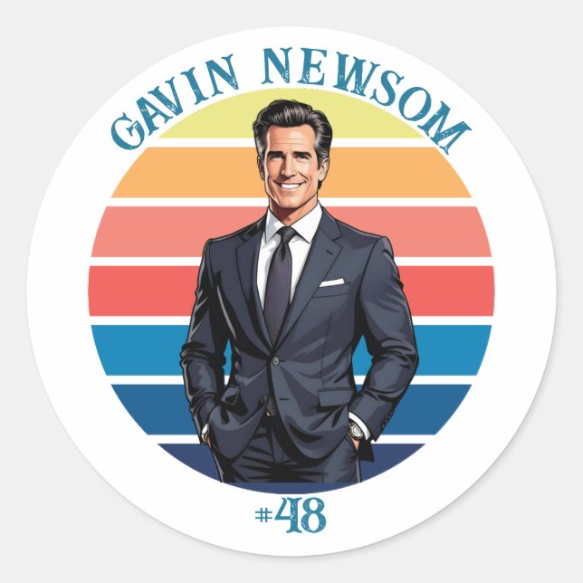 Gavin Newsom | Vintage #48 Christmas Classic Round Sticker (Front)