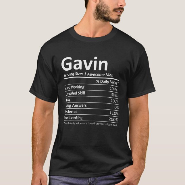 GAVIN Nutrition Funny Birthday Personalised Name G T-Shirt (Front)