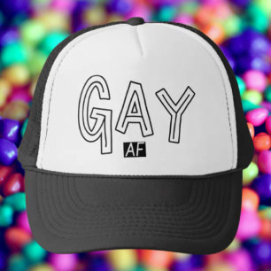 Gay AF Black & White Typography Trucker Hat