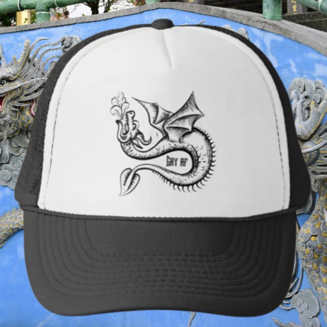 Gay AF Dragon Black & White Trucker Hat (Creator Uploaded)