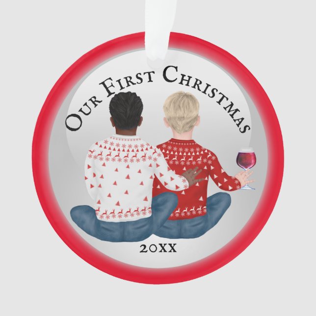 Gay African American & caucasian couple PHOTO Ornament (Front)