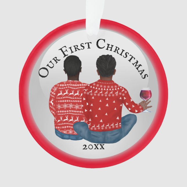 Gay African American & Indian couple PHOTO Ornament (Front)