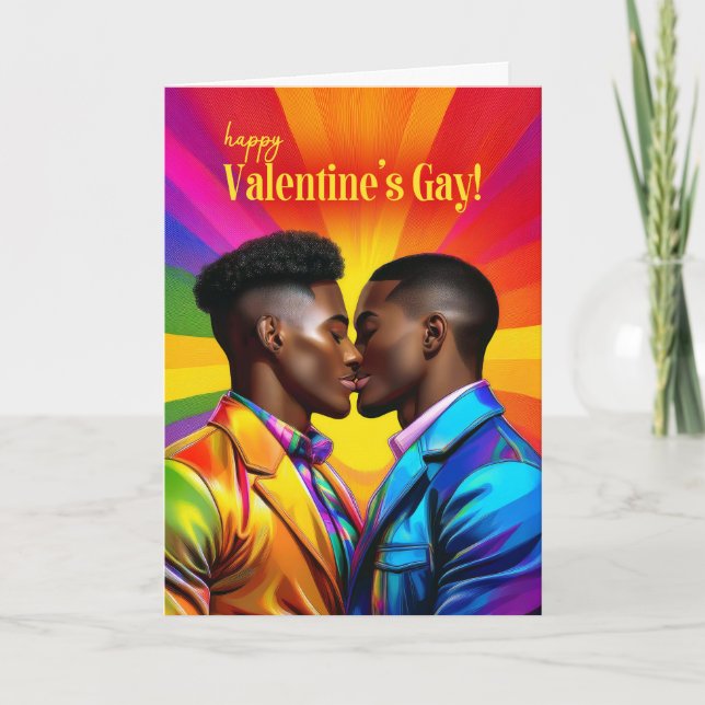 Gay African American Rainbow Pop Valentine's Day Holiday Card (Front)