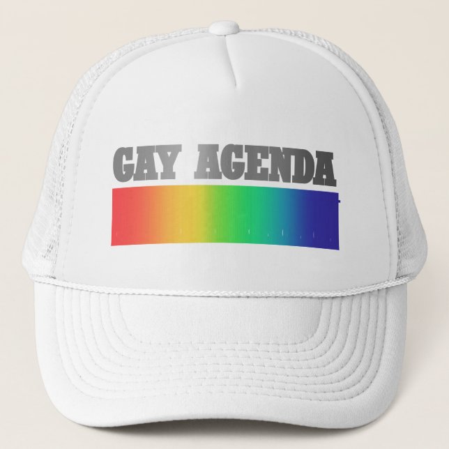 Gay Agenda | Rainbow Ombre Funny Gay Pride Trucker Hat (Front)