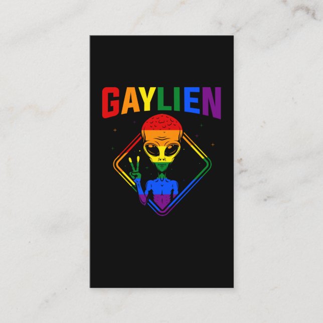 Gay Alien LGBTQ Pride Colourful Rainbow Sign Business Card (Front)
