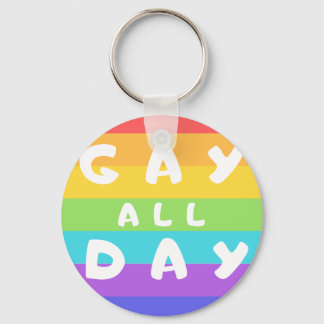 'Gay All Day' Rainbow LGBT+ Pride Round Key Ring