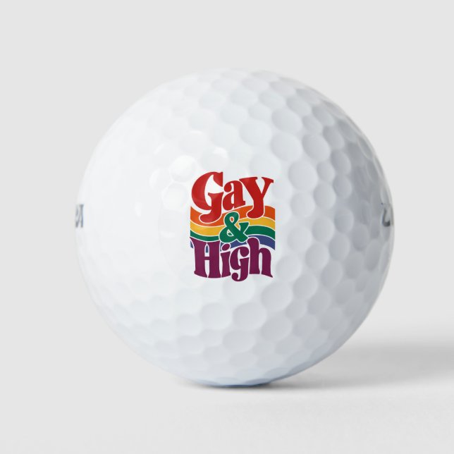 Gay And High Retro LGBTQ Pride Flag Golf Balls (Front)