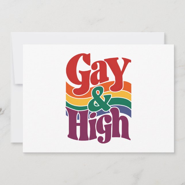 Gay And High Retro LGBTQ Pride Flag Invitation (Front)