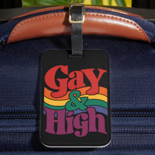 Gay And High Retro LGBTQ Pride Flag Luggage Tag