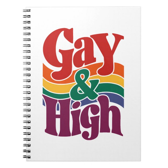 Gay And High Retro LGBTQ Pride Flag Notebook (Front)