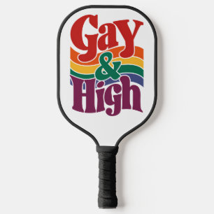 Gay And High Retro LGBTQ Pride Flag Pickleball Paddle