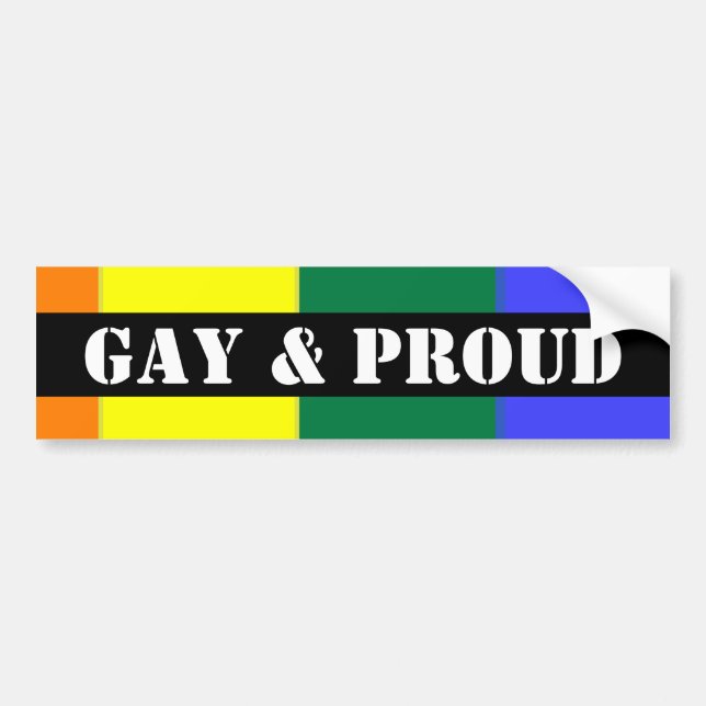 Gay and Proud Rainbow Flag Bumper Sticker (Front)