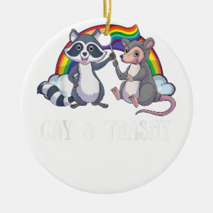 Gay And Trashy Possum Racoon Rainbow Flag LGBT Ga Ceramic Tree Decoration