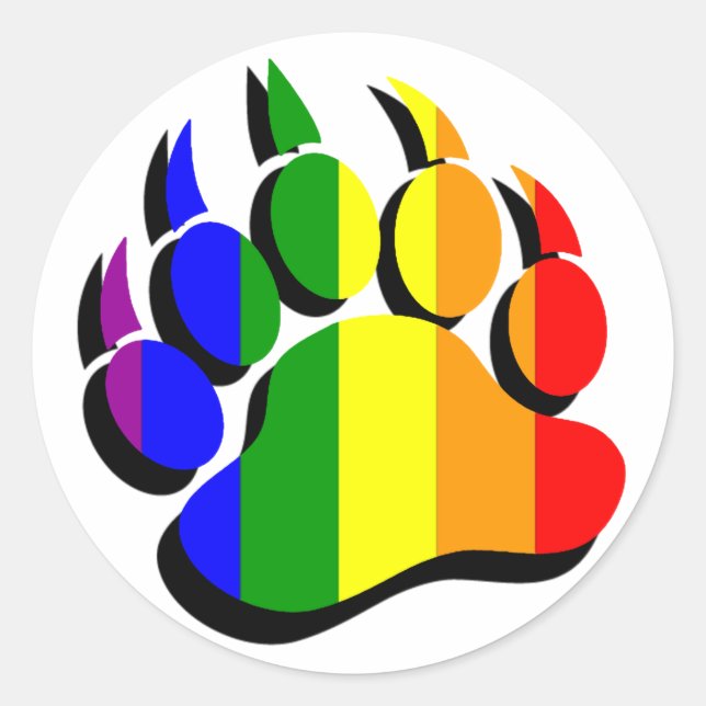Gay Bear claw  rainbow with black shadow Classic Round Sticker (Front)