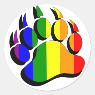 Gay Bear claw  rainbow with black shadow Classic Round Sticker