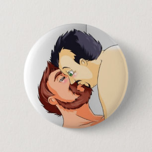gay bear couple kissing swipes in 6 cm round badge