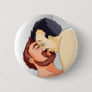 gay bear couple kissing swipes in 6 cm round badge