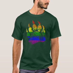 GAY BEAR Distressed Bear Paw Rainbow Flag T-Shirt
