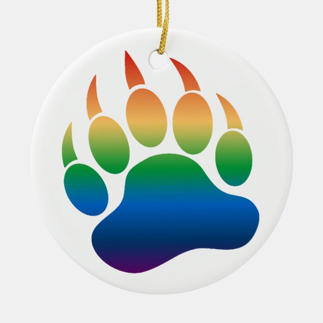 Gay Bear Paw Gradient Rainbow -ornoment Ceramic Tree Decoration (Front)