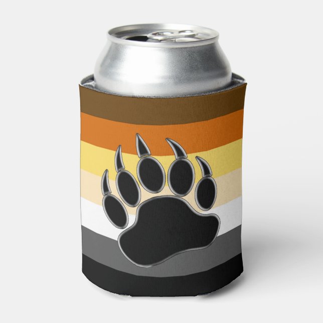 Gay Bear Pride Flag Bear Paw Can Cooler (Can Front)