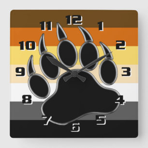 Gay Bear Pride Flag Bear Paw Square Wall Clock
