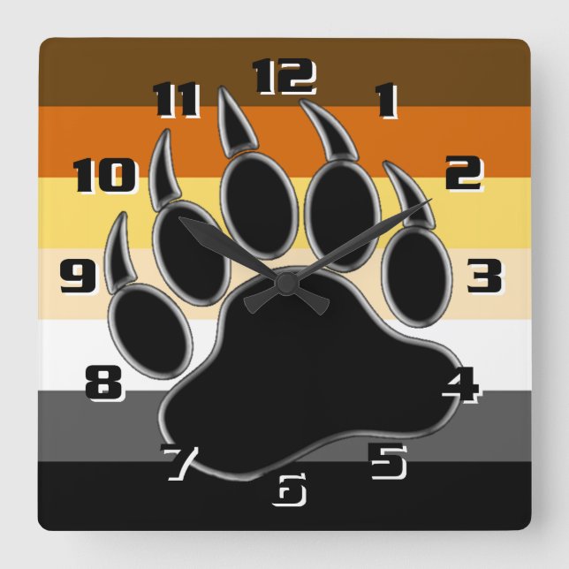 Gay Bear Pride Flag Bear Paw Square Wall Clock (Front)