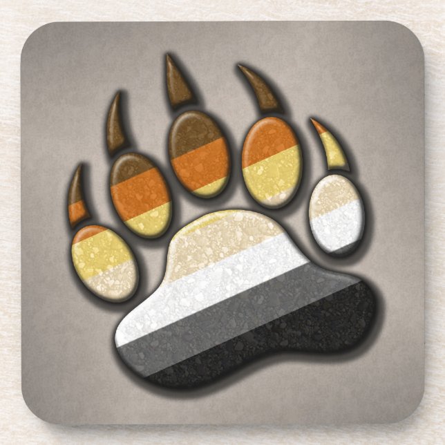 Gay Bear Pride Flag Colored Paw Symbol Coaster (Front)