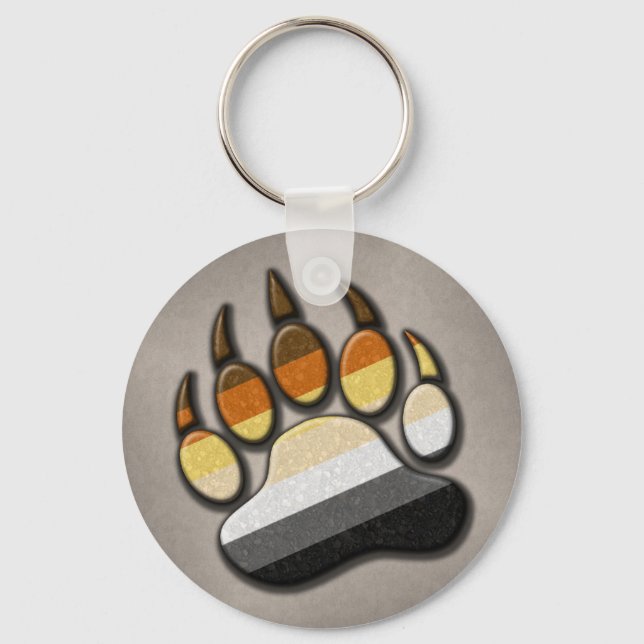 Gay Bear Pride Flag Colored Paw Symbol Key Ring (Front)