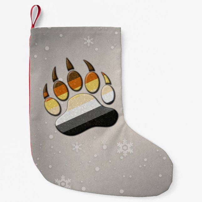 Gay Bear Pride Flag Coloured Paw Symbol Small Christmas Stocking (Front)