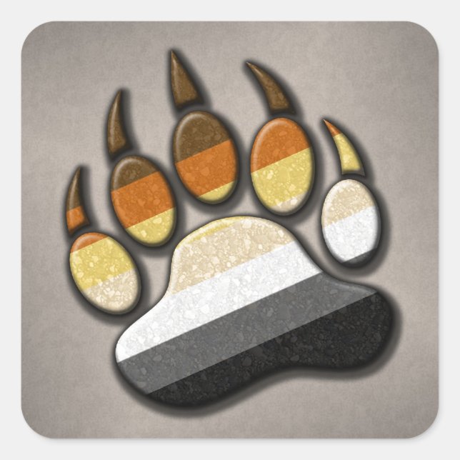 Gay Bear Pride Flag Coloured Paw Symbol Square Sticker (Front)