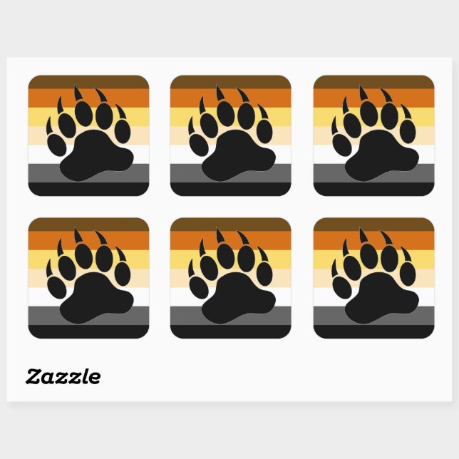 Gay bear pride Flag colours black Bear Paw Square Sticker (Sheet)