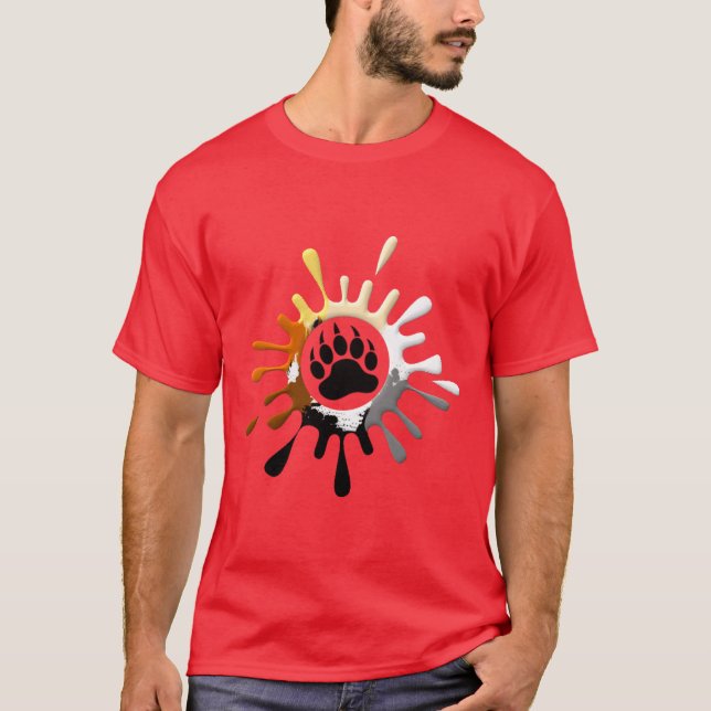 Gay Bear Pride Flag Colours Splash Bear Paw T-Shirt (Front)