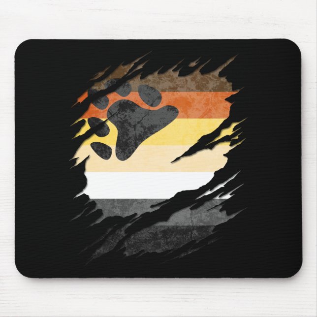 Gay Bear Pride Flag Ripped Reveal Mouse Mat (Front)