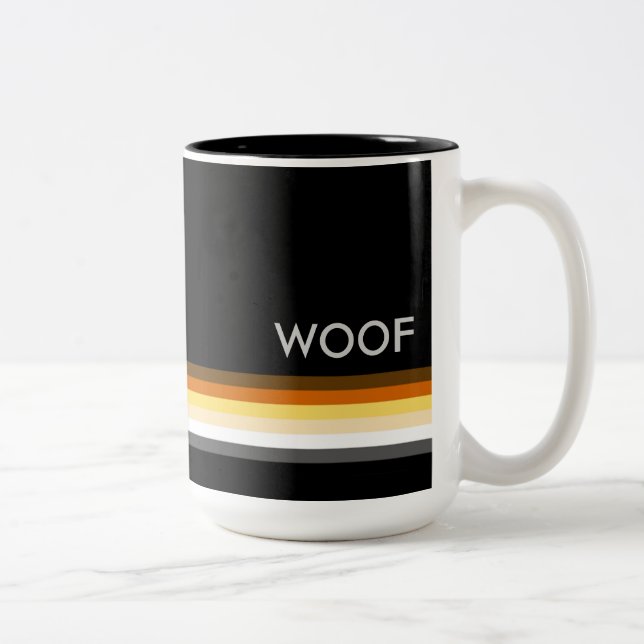 Gay Bear Pride Flag WOOF Masculine and Sleek Two-Tone Coffee Mug (Right)