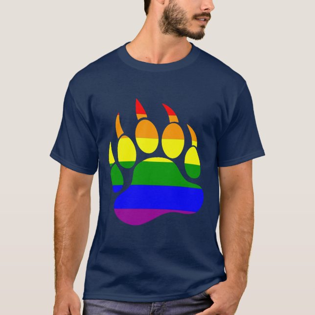 Gay Bear Pride Rainbow Flag Bear Paw T-Shirt (Front)