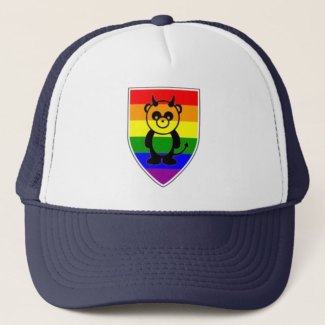 Gay bear Pride rainbow Flag Panda Trucker Hat (Front)