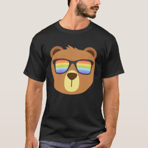 Gay Bear Wearing Bear Pride LGBTQ Flag Sunglasses T-Shirt