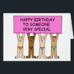 Gay Birthday Men in Underpants<br><div class="desc">Four men in coloured underpants holding up a pink banner that says 'Happy Birthday to someone very special'.</div>