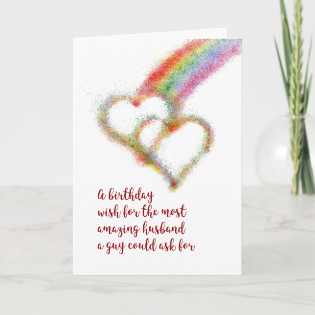 Gay Birthday Wish for Husband, Rainbow, Hearts Card (Front)