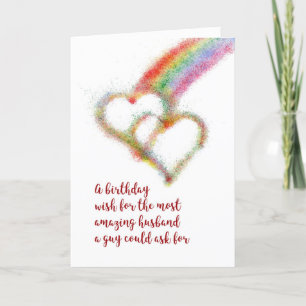Gay Birthday Wish for Husband, Rainbow, Hearts Card