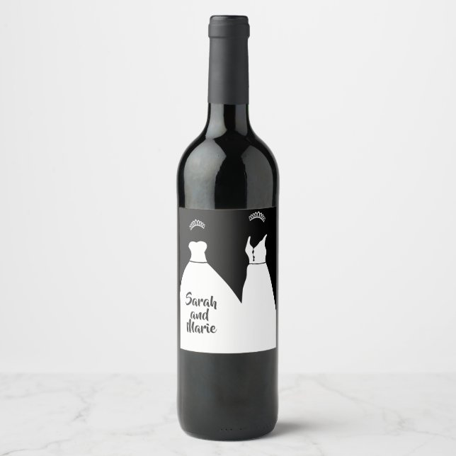 Gay black and white lesbian wedding wine label (Front)