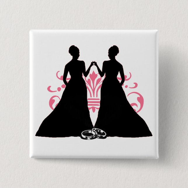 Gay Bride Pink Lesbian Wedding Flourish Art 15 Cm Square Badge (Front)