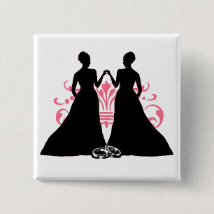 Gay Bride Pink Lesbian Wedding Flourish Art 15 Cm Square Badge