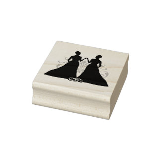 Gay Bride Pink Lesbian Wedding Flourish Art Rubber Stamp