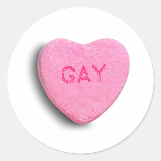 Gay Candy Heart Classic Round Sticker (Front)