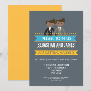 Gay Cartoon Grooms Wedding Themed Invitation